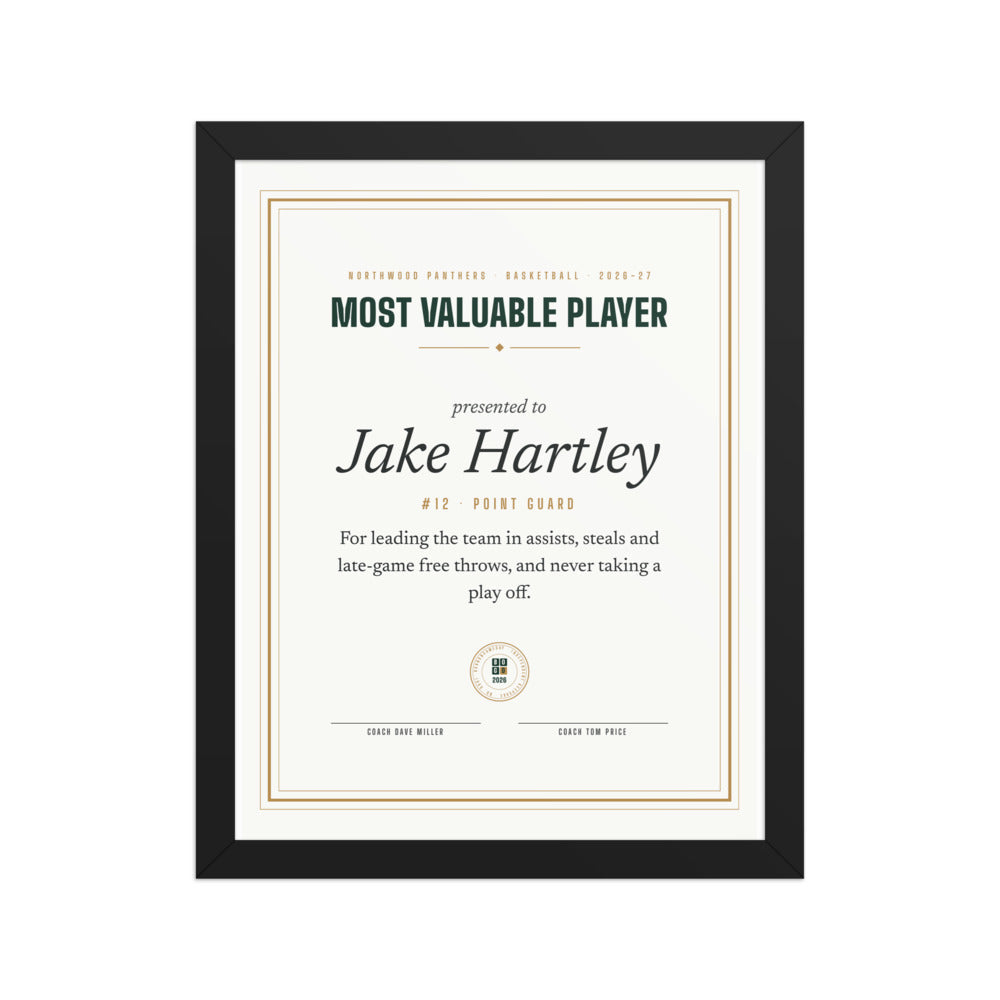 Banquet Award Certificate: MVP, Most Improved, Coach's Award and More, Personalized for Every Player