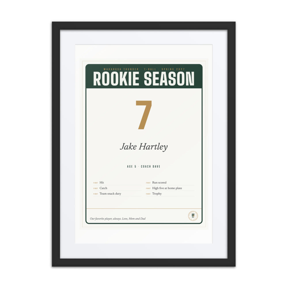 Rookie Season: Their First Team, Number and Coach, and Every First, for T-Ball, Flag Football and Rec Sports