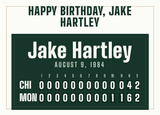 Greeting card with a personalized box score design