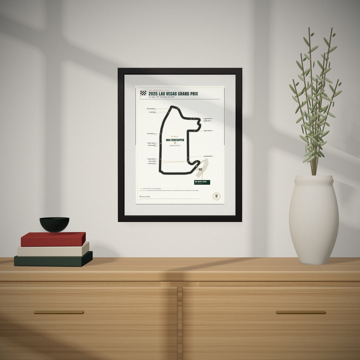 2025 Las Vegas Grand Prix Finish Print hanging over a console table