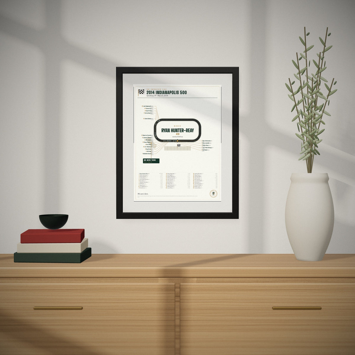 2014 Indianapolis 500 Finish Print hanging over a console table