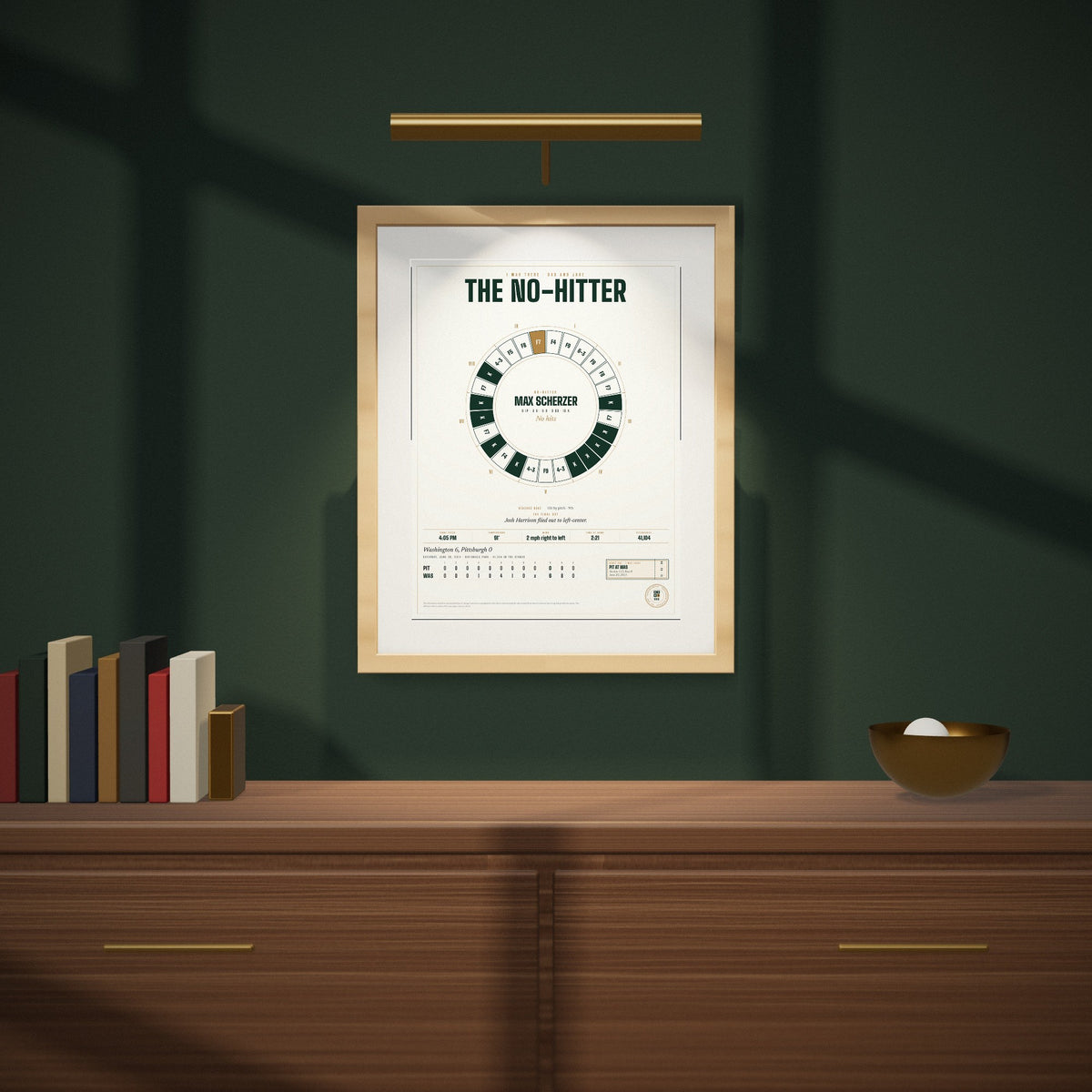I Was There For on a dark green wall under a picture light