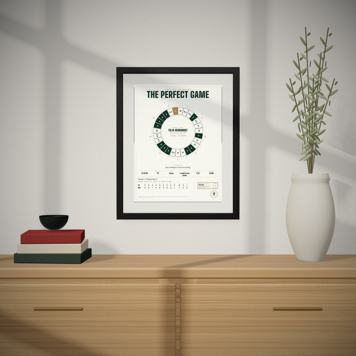 The Perfect Game hanging over a console table
