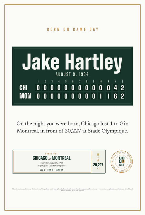 Area rug with a personalized box score design