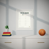 Thank You Board for the Team Mom, Trainer, Manager or Bus Driver in a kid's room