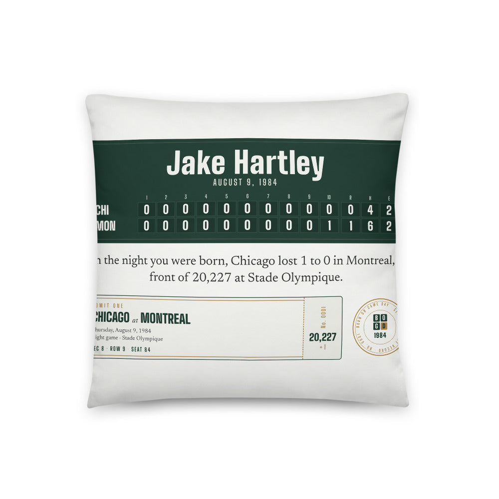 Pillow with a personalized box score design