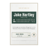 Area rug with a personalized box score design