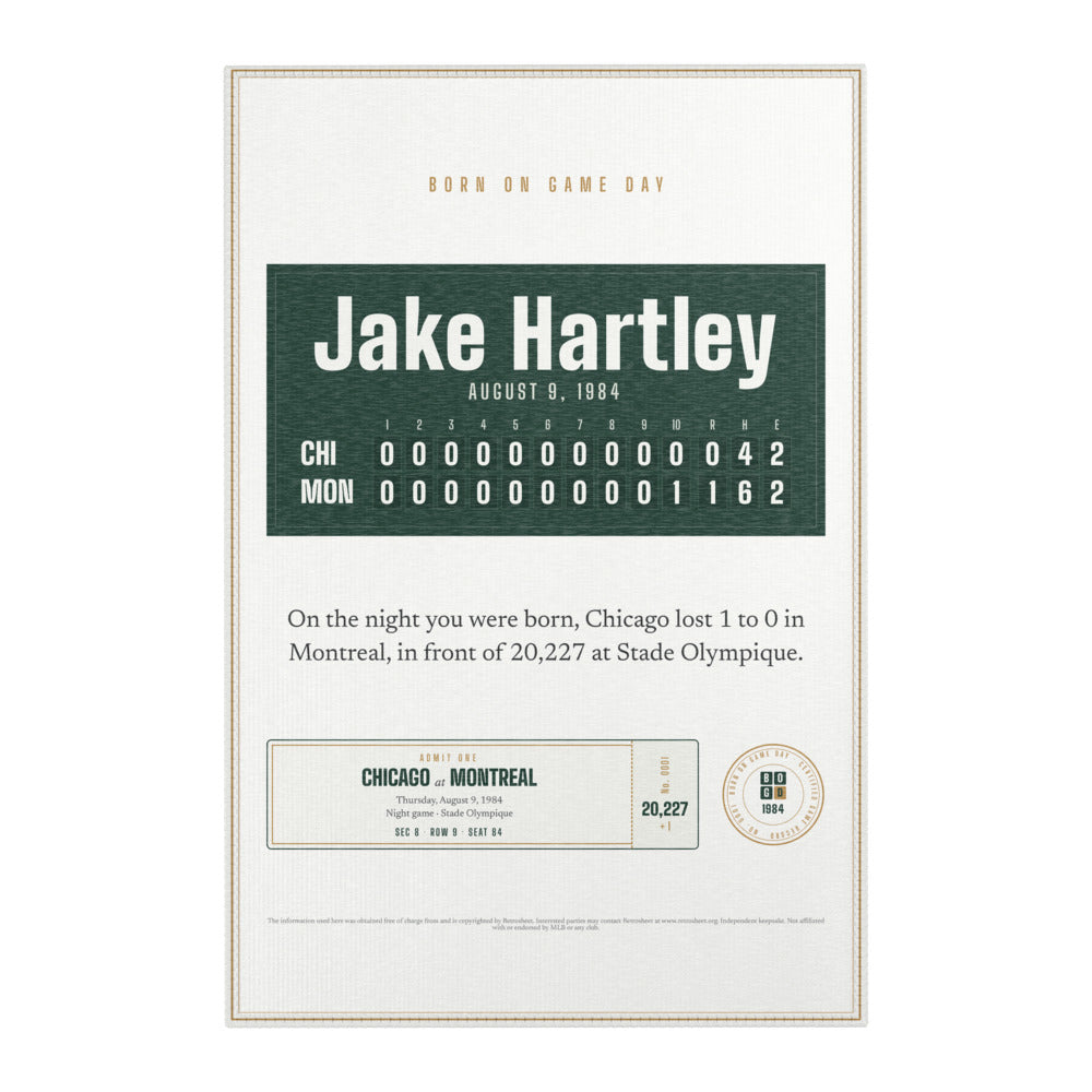 Area rug with a personalized box score design