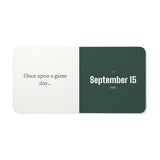 Board book with a personalized box score design