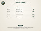 Sizes prices