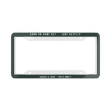 License plate frame with a personalized box score design