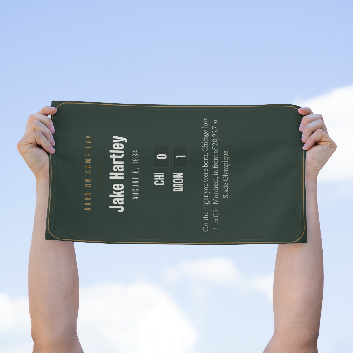 Rally towel with a personalized box score design