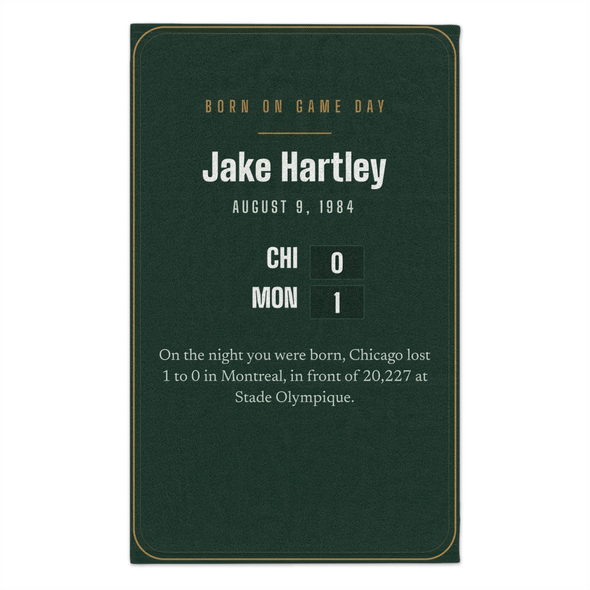Rally towel with a personalized box score design