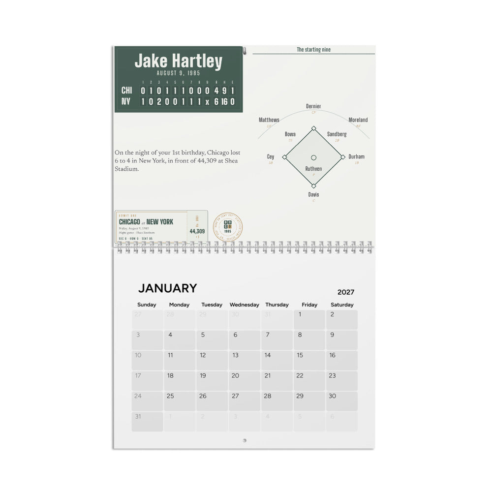 Calendar with a personalized box score design