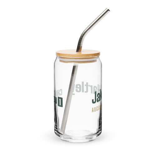Can glass with a personalized box score design