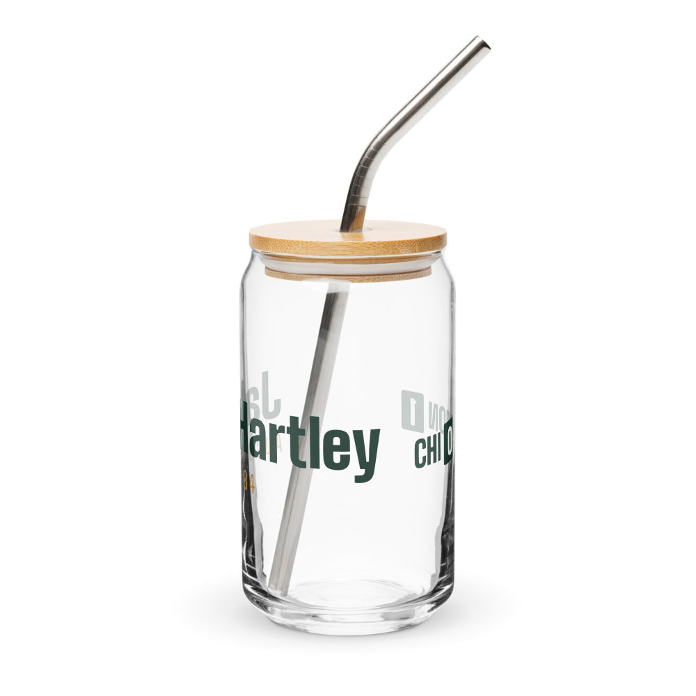Can glass with a personalized box score design