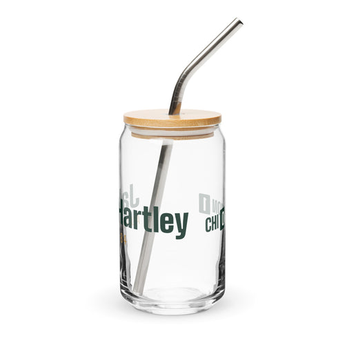 Can glass with a personalized box score design