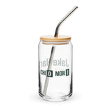 Can glass with a personalized box score design