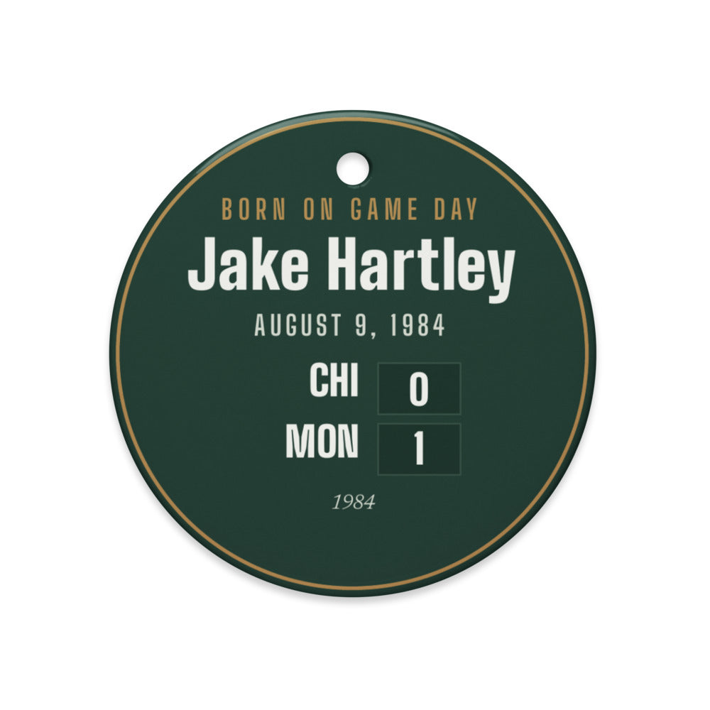Ornament with a personalized box score design