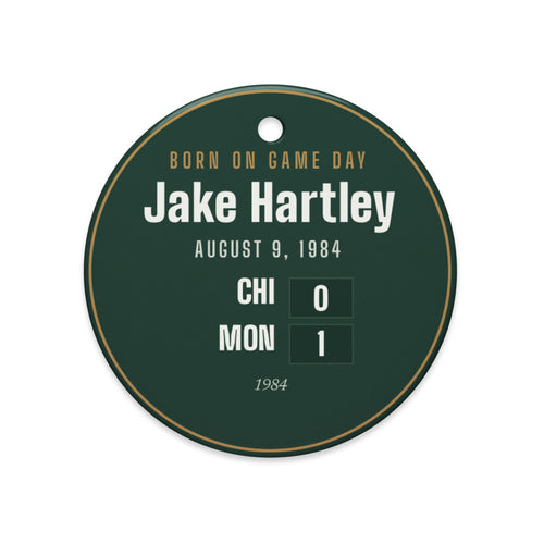Ornament with a personalized box score design