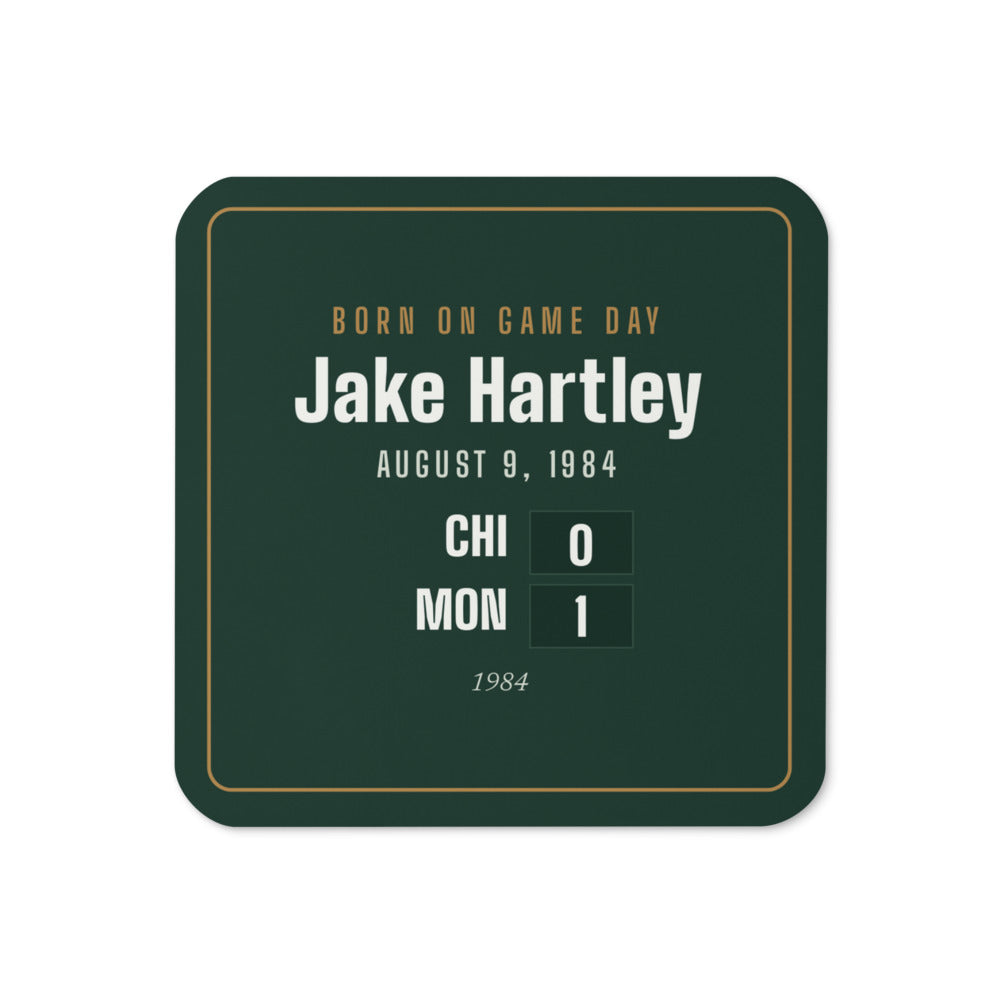 Coasters with a personalized box score design