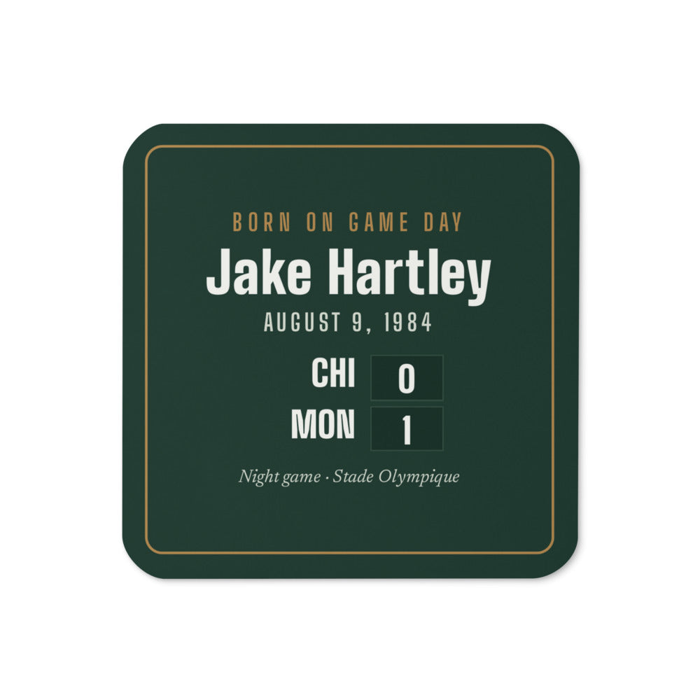 Coasters with a personalized box score design
