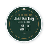 Ornament with a personalized box score design