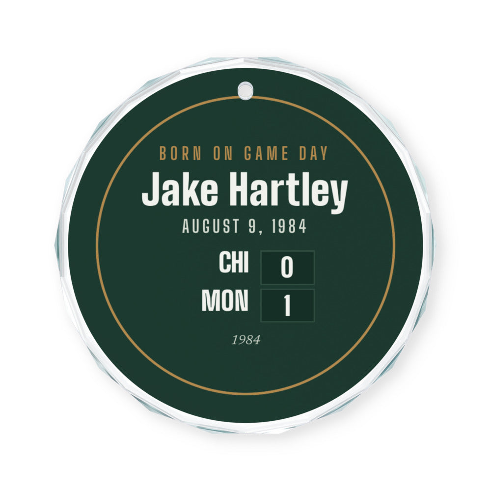 Ornament with a personalized box score design