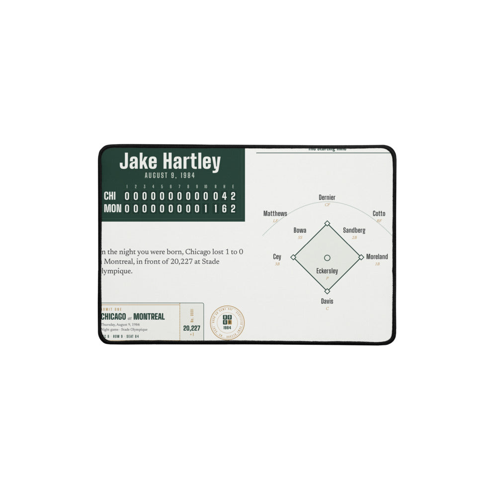 Desk mat with a personalized box score design