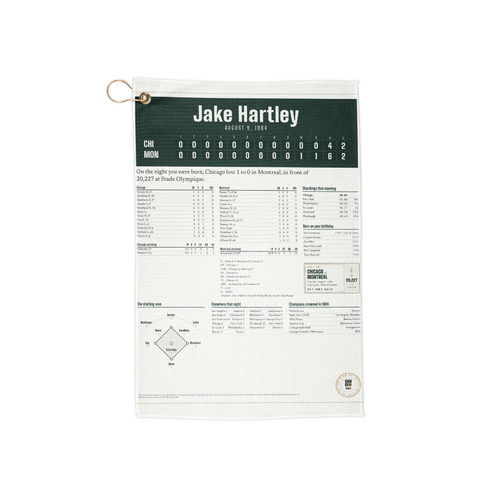 Towel with a personalized box score design