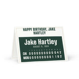 Greeting card with a personalized box score design