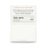 Greeting card with a personalized box score design