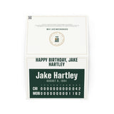 Greeting card with a personalized box score design