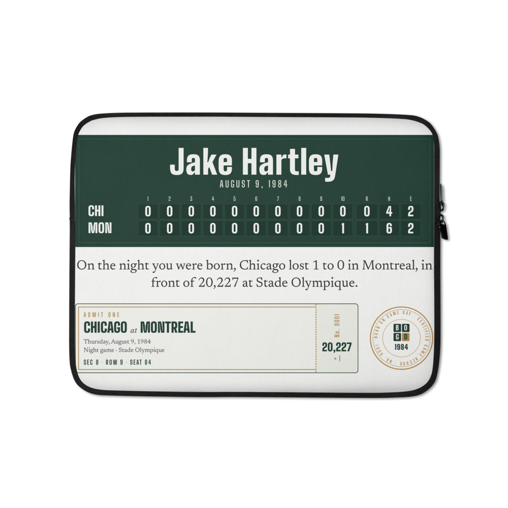 Laptop sleeve with a personalized box score design