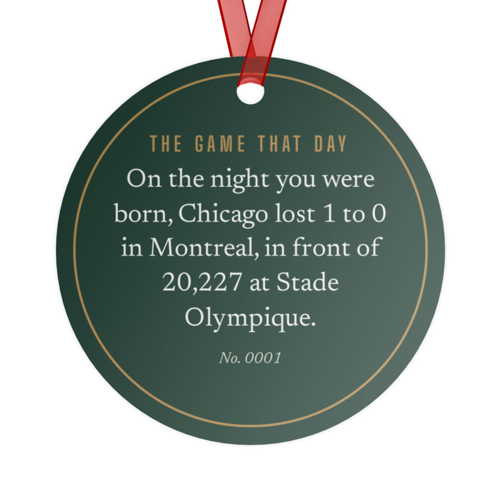 Ornament with a personalized box score design