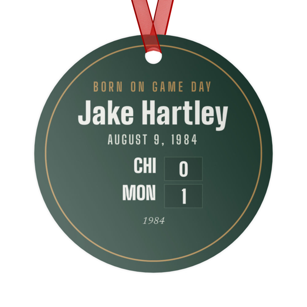 Ornament with a personalized box score design