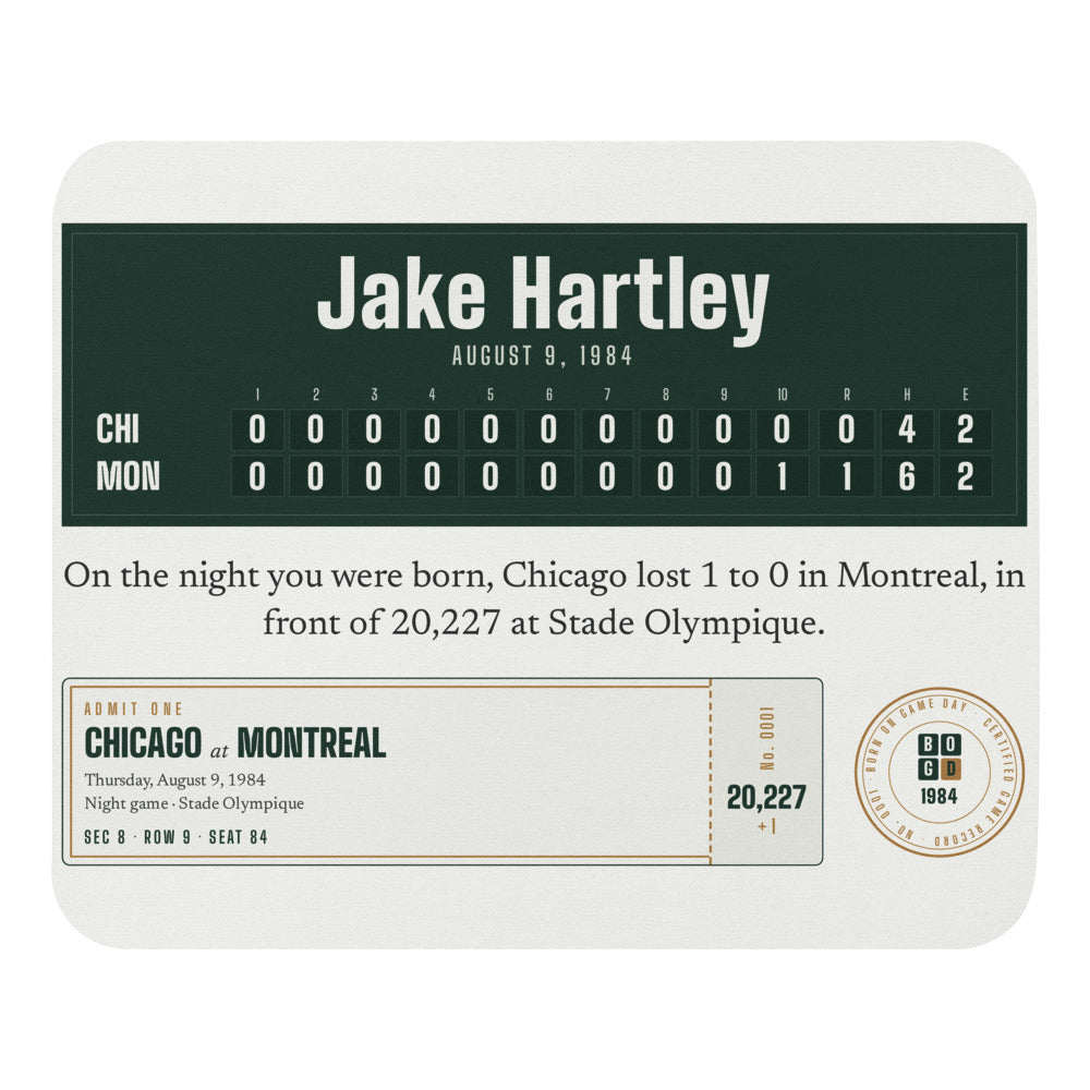 Mouse pad with a personalized box score design