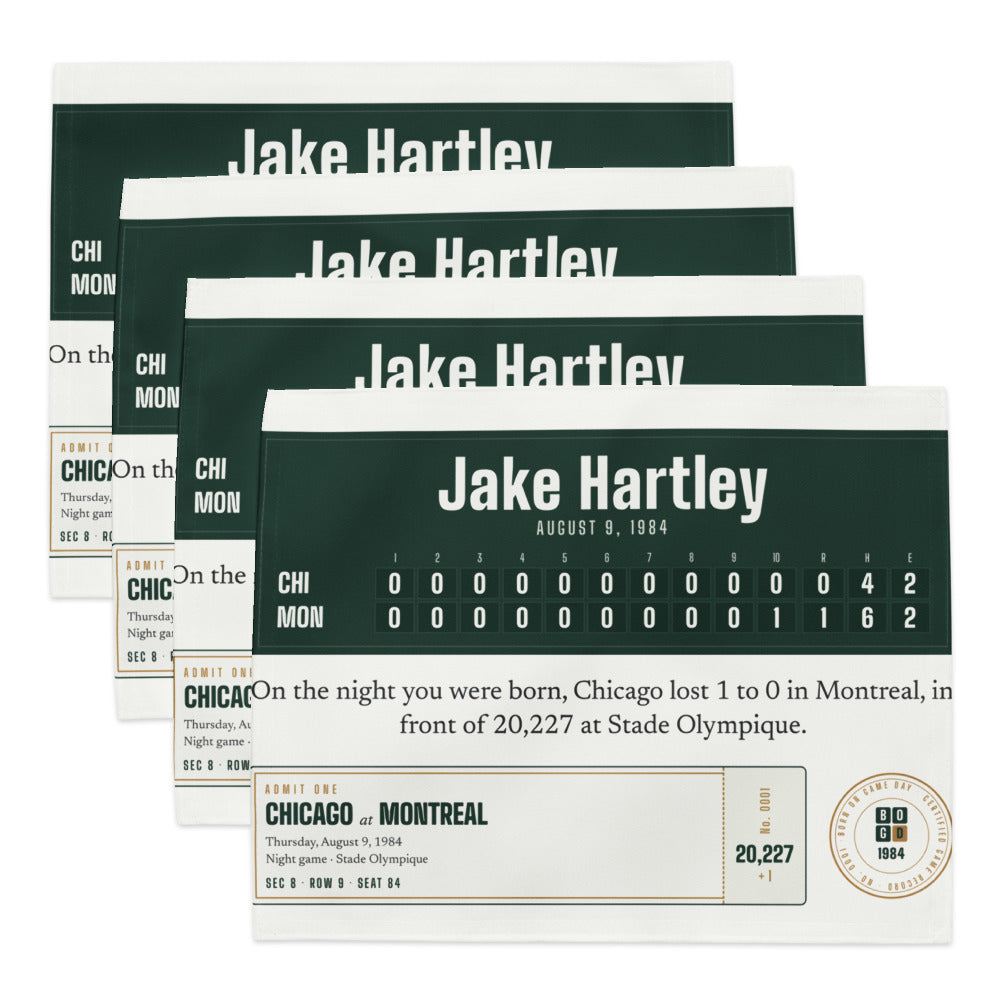 Placemats with a personalized box score design