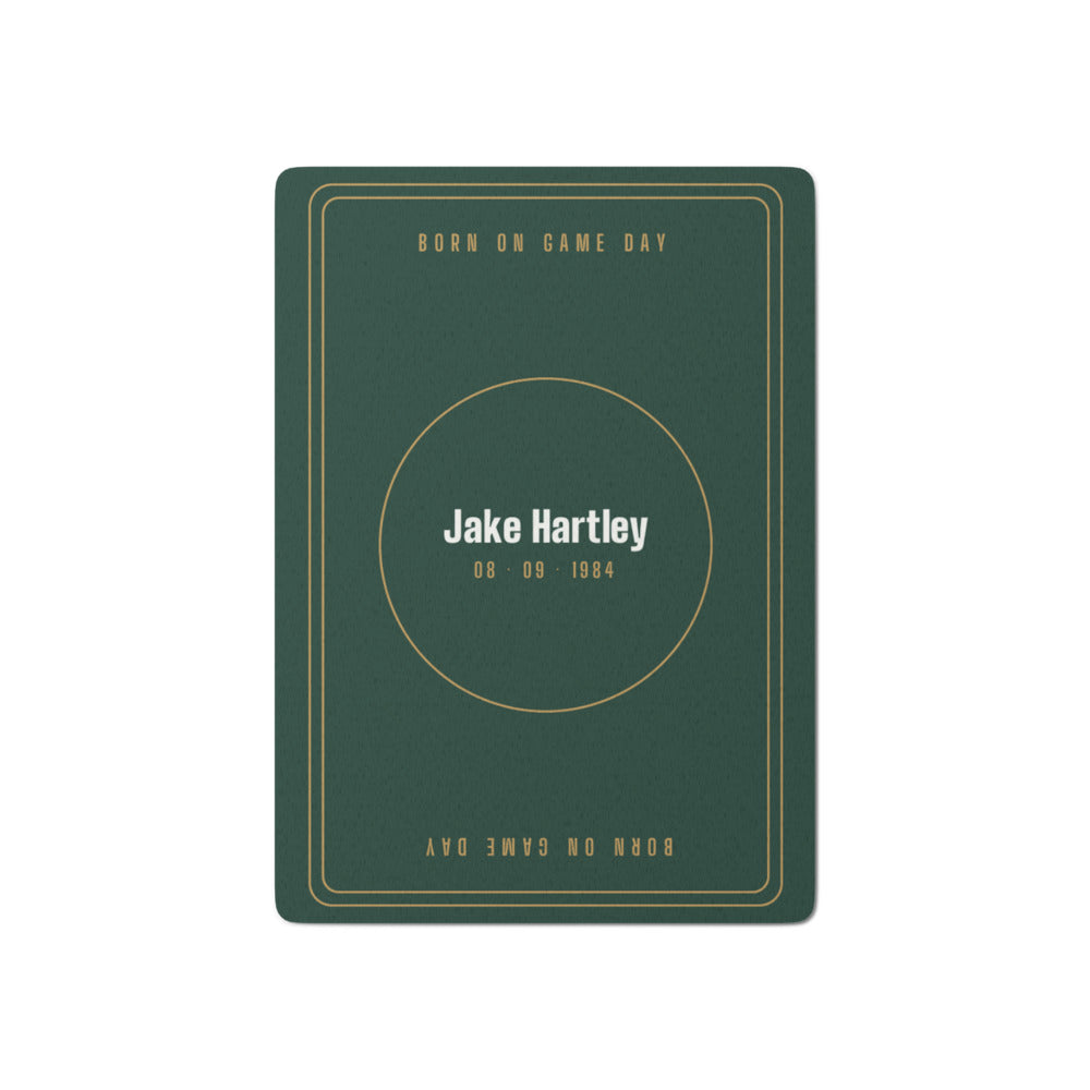 Playing cards with a personalized box score design