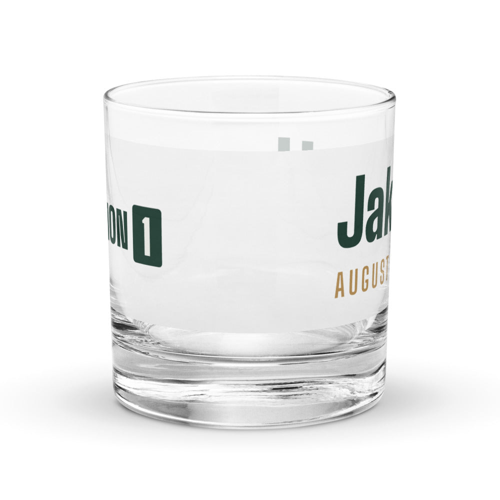 Glass with a personalized box score design