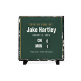 Slate plaque with a personalized box score design