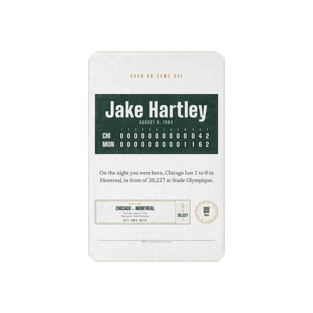Blanket with a personalized box score design