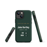Phone case with a personalized box score design