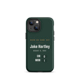 Phone case with a personalized box score design