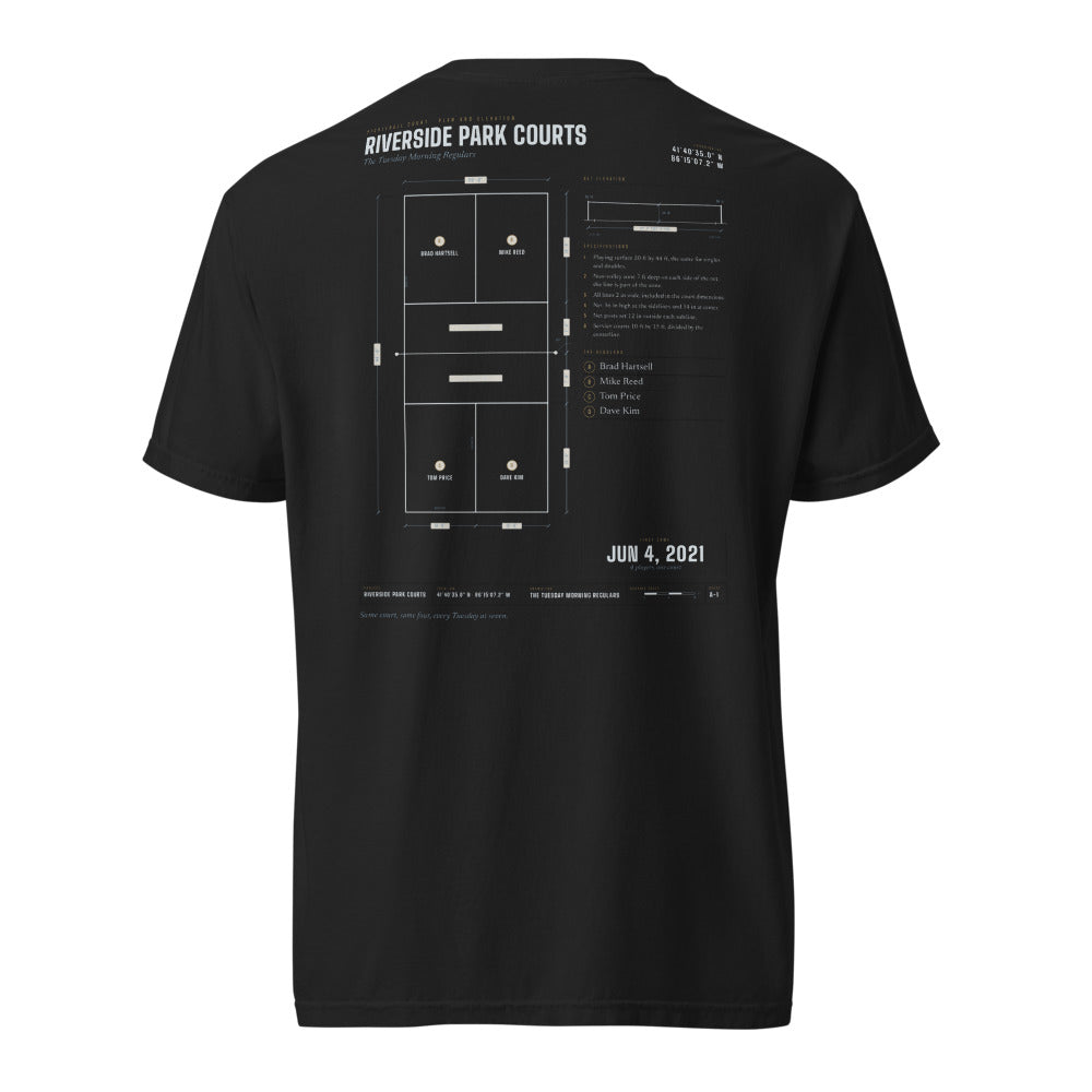 Pickleball Court Blueprint shirt, worn