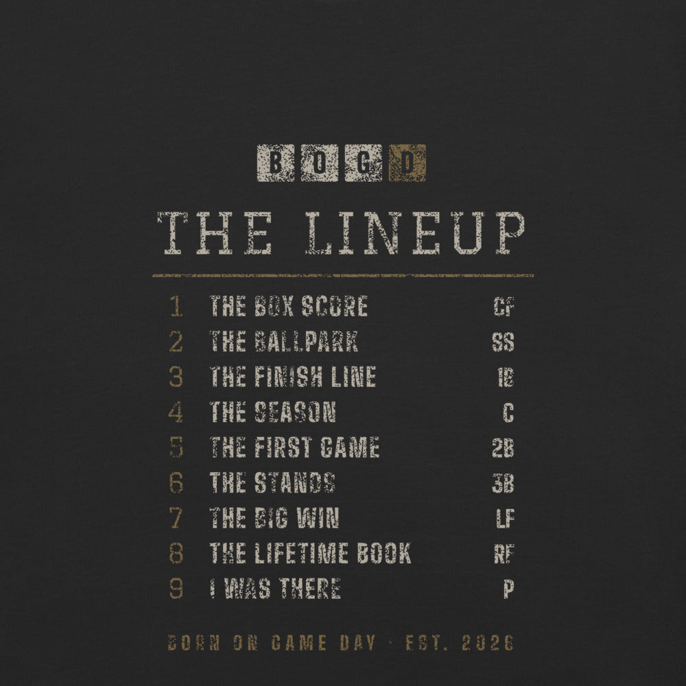 The Lineup tee, BornOnGameDay brand line