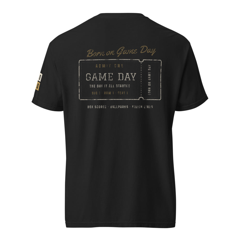 Admit One tee, BornOnGameDay brand line