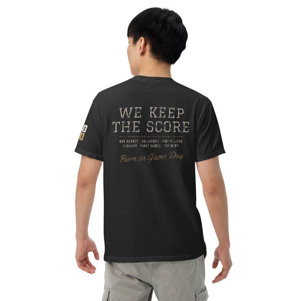We Keep the Score tee, BornOnGameDay brand line