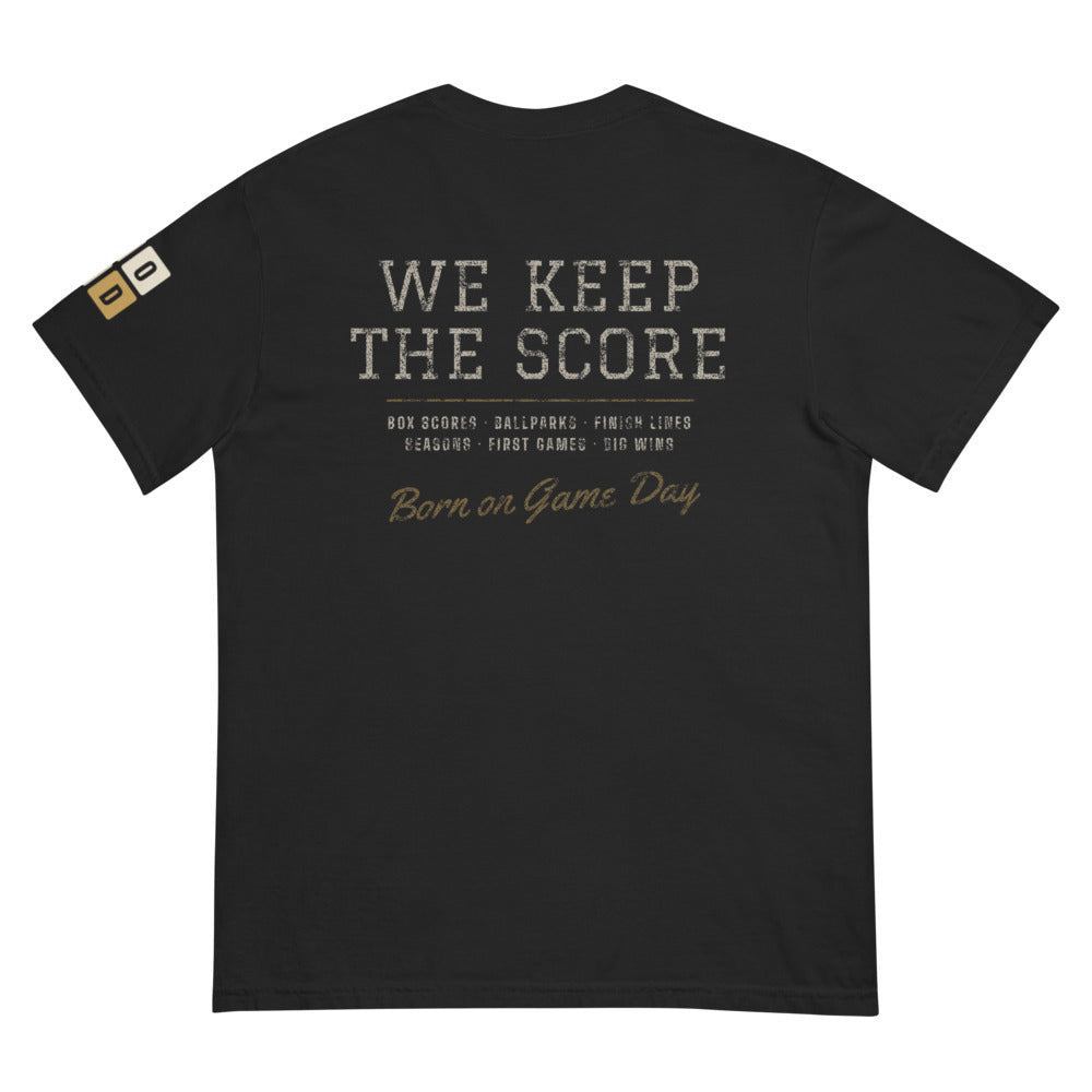 We Keep the Score tee, BornOnGameDay brand line