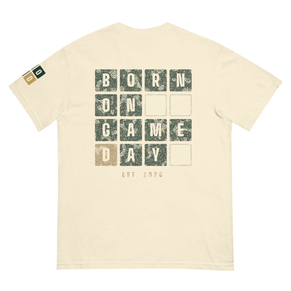 Scoreboard Tiles tee, BornOnGameDay brand line